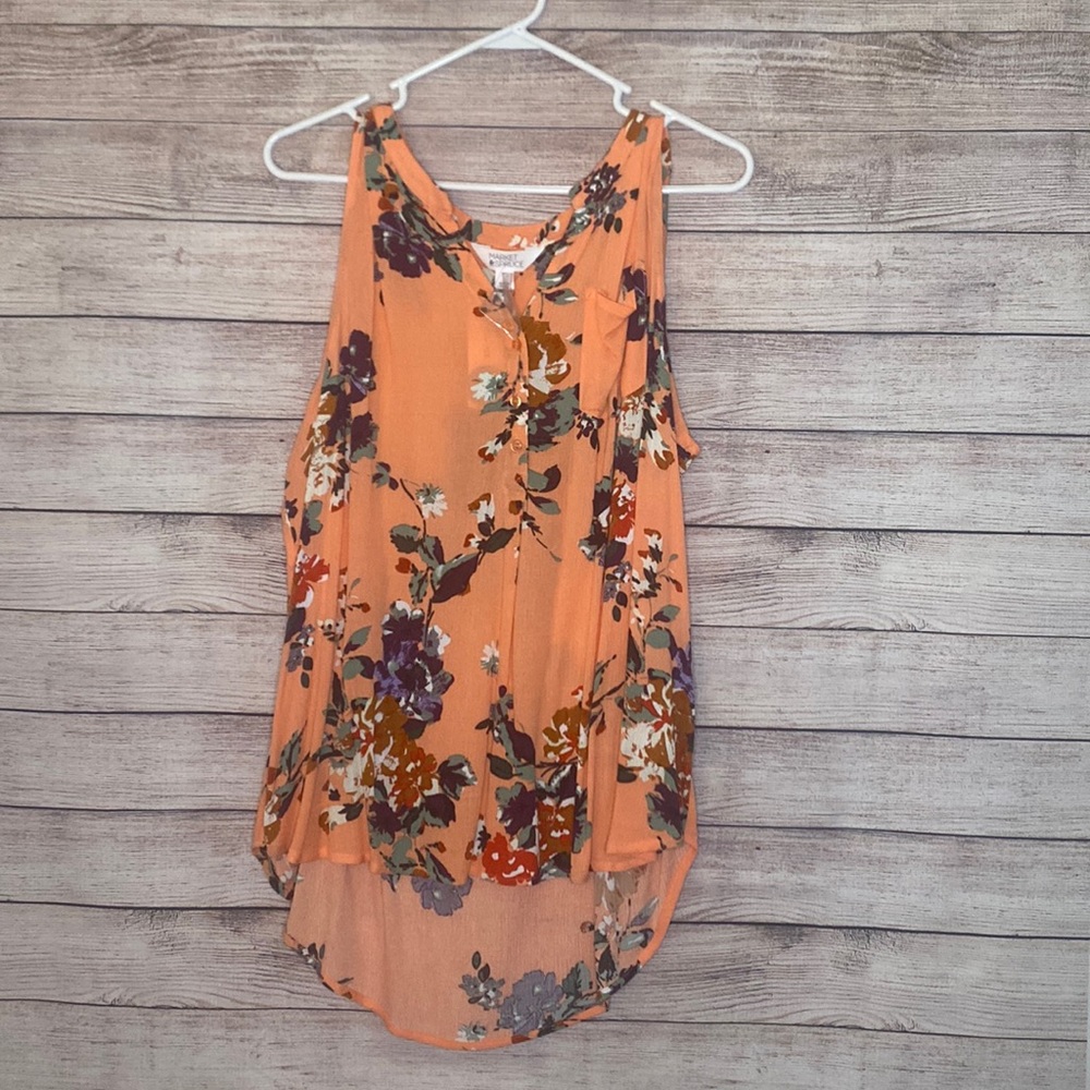 Market & Spruce Prat Henley Sleeveless Top, Orange floral